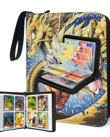 Anime Trading Card Binder for Dragon Cards, 4 Pocket with 50 Sleeves up to 400 Cards TCG Card Binder, Waterproof Card Storage Book, Cards Display Case