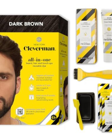 Cleverman Dark Brown Hair & Beard Dye Kit for Men - Natural-Looking Gray Coverage, Professional-Quality, Ammonia-Free for Hair, Beard & Mustache