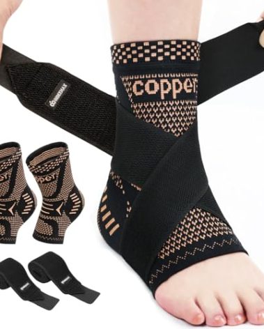 INDEEMAX Ankle Brace for Women & Men, Ankle Compression Sleeve Support Copper Infused Ankle Brace for Sprained Ankle, Plantar Fasciitis Sports, Achilles Tendonitis Pain Relief, Copper Black, M
