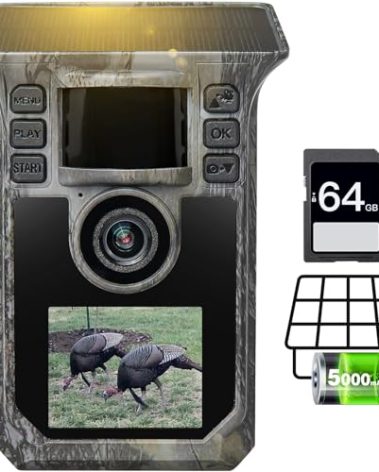 Hrivcam Solar Trail Camera 4K 64MP Game Camera, 5000mAh Forever Power, 64GB Memory Card and Ip67 Waterproof 130°Wide Angle Night Vision for Outdoor Wildlife Detection, Monitoring Trail Cameras