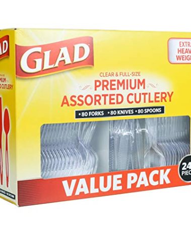 Glad Disposable Cutlery Set - Clear Heavy Duty Plastic Forks, Knives, and Spoons - 240 Piece Plasticware for Parties - Durable, Sturdy Recyclable Utensils - Great for July 4th, Thanksgiving, Christmas