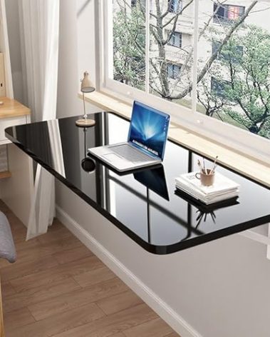 SKVSKV Wall Folding Table for Laundry Room,Floating Desk for Wall Small Spaces,Fold Down Table for Home Office Computer Workstation,Study Work Bench, Kitchen Dining (Black 35.4×19.7inch