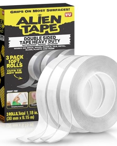 ALIEN TAPE Double Sided Tape Heavy Duty, Nano Tape, Double Sided Mounting Tape, Heavy Duty Double Sided Tape for Walls, Wall Tape, Clear Adhesive Tape for Poster Photo Wall Décor As Seen on TV 30 Feet