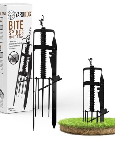 YARDDOG Bite Spikes Plunger Style Mole Trap – Commercial Grade Durable Steel Mole Trap for Lawns, Easy-to-Use Quick Capture Gopher Trap, Effective Plunger Style Mole Killer for Gardens, Black
