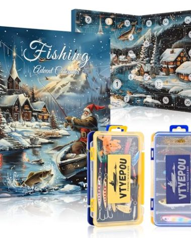 Fishing Advent Calendar for Adult Men - Fishing Lures Kit with Tackle Box Advent Calendar for Fisher Teen Boys - 2025 Xmas Holiday Surprise Gift for 24 Days Christmas Countdown