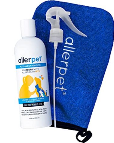 Allerpet Multi-Pet Dander Remover with FREE Application Mitt & Sprayer - Best Pet Dander Remover for Allergens - For Dog/Cat Dry Skin Treatment - Made in USA - (12oz)