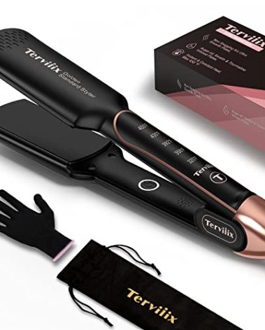 Flat Iron Hair Straightener by Terviiix - Ceramic & Tourmaline for Smooth, One-Swipe Results, Salon-Grade Wide 1-3/4 Inch Straightening Iron Gently Straightens Thick, Curly, Black & Natural Hair