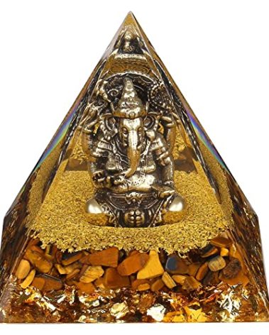 FENGSHUI-CAISHEN Ganesha Statues in Healing Crystal Organite Pyramid - Ganesh Statue, Ganesha Idol, Ganapati Ganesh Figurine, Ganesh Idol for Car Dashboard, Chakra Decor