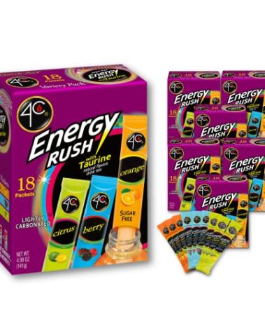 4C Energy Rush Stix, Variety 6 Pack, 18 Count, Single Serve Water Flavoring Packets, Sugar Free with Taurine, On the Go Bundle