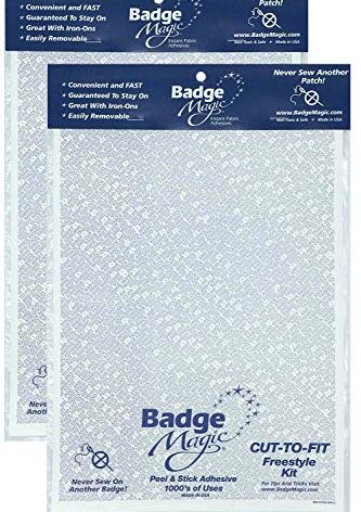 Badge Magic 2 Pack Cut to Fit Freestyle Double Sided Adhesive for Clothing, Fabric, Scout Badge, Patches - No Sew No Iron