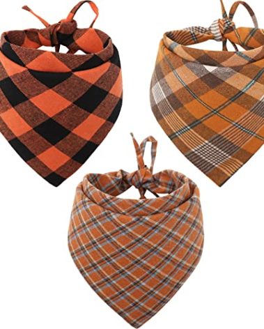 Fall Dog Bandana Autumn Thanksgiving Halloween Plaid Reversible Triangle Bibs Scarf Accessories for Dogs Pets