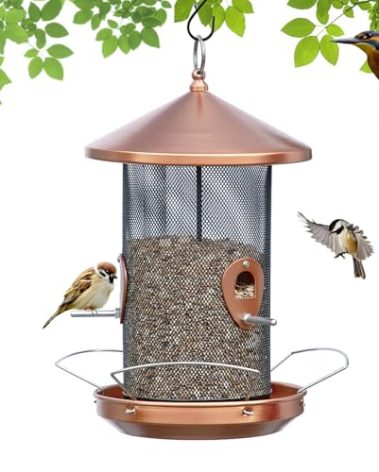 Philodwell Large Bird Feeders for Outside: 12.6inch Metal for Outdoors Hanging with Copper for Garden Yard Outside Decor Cardinal Finch - Gardening Gifts for Women Men