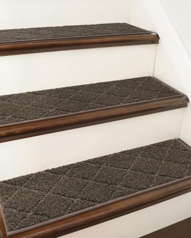 COSY HOMEER Edging Stair Treads Non-Slip Carpet Mat 28inX9in Indoor Stair Runners for Wooden Steps, Edging Stair Rugs for Kids and Dogs, 100% Polyester TPE Backing (15pc, Brown)