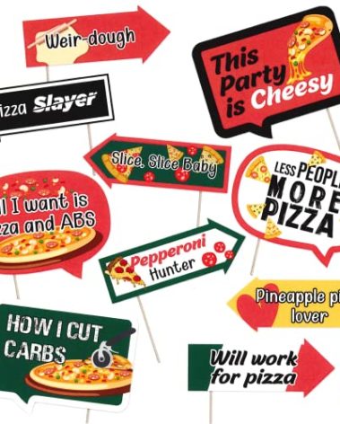 Pizza Party Photo Booth Props - All I Want is Pizza Themed Party Decorations - Funny Photography Supplies - Selfie Props with Sticks - 10pcs