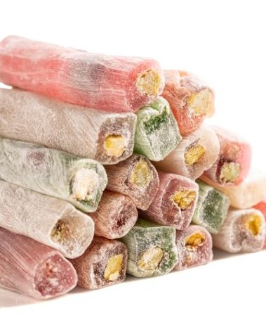 Eastanbul Turkish Delight, 8.8oz, Turkish Delights Candy Sticks Pistachio Filled w/ 4 Flavors: Apple, Orange, Pomegranate, Vanilla, International Candy, Wick Lokum, Vegan Gift