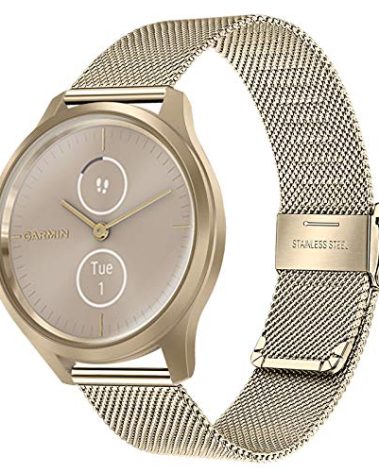 TRUMiRR Band for Garmin Vivomove HR/Venu Sq 2, 20mm Mesh Stainless Steel Watchband Bright Gold Strap for Garmin Vivoactive 6 5 3 / Vivomove 3 Luxe Style/Venu Sq/Venu 2 Plus