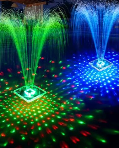 Upgraded Solar Pool Fountain with Lights, 9.5'' Large Solar Powered Floating Pool Fountain with Anchor, Above Ground Pool Water Fountains Pump,Swimming Pool Fountains for Inground Pool Blue-1PC