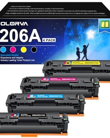 OLORVA 206A Toner Cartridge 4 Pack | Toner Cartridge Replacement for HP 206A 206X Compatible with HP Color Laserjet Pro MFP M283fdw M283cdw M255dw, Color Pro MFP M283 M255 Series | W2110A