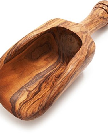 Berard Wooden Scoop for Canisters, 7 Inches Olivewood Scooper for Bath Salts, Coffee Scoop for Ground Coffee, Food Scoop for Popcorn, Coffee Bean, Flour and Sugar, Handcrafted