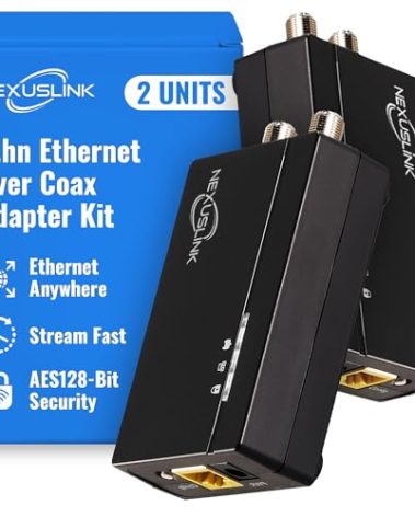 Nexuslink G.hn Ethernet Over Coax Adapter Kit - 1.2Gbps Network for Unused/Dark Coax - Secure Wired Connection for Gaming & Streaming - Easy Setup - Not for Cable TV/Internet - 2 Units (GCA-1200-KIT)