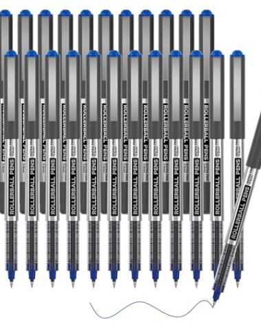 Shuttle Art RollerBall Pens, 25 Pack Blue Fine Point Roller Ball Pens, 0.5mm Liquid Ink Pens for Writing Journaling Taking Notes School Office