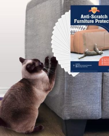 Stelucca Amazing Shields Anti Cat Scratch Furniture Protector - 18 Pack 17” by 12” Couch Protector from Cat Claws w/Twist Pins - Strong, Clear, Easy-to-Apply Scratching Deterrent and Shield for Sofa
