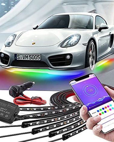 Car Underglow Lights, Bluetooth Dream Color Chasing StripLights Kit, 6 PCS Waterproof Exterior Car Lights with APP Control, 12V 300 LEDs Underbody Lights for All Cars