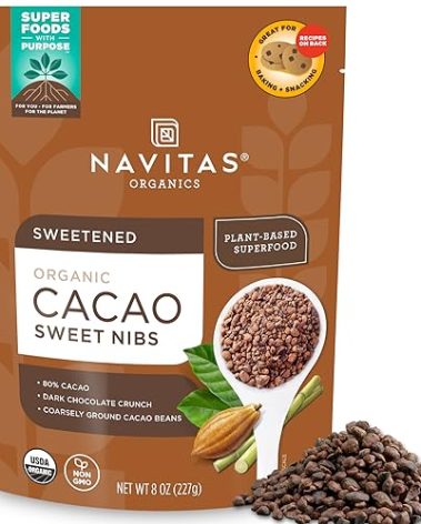 Navitas Organics Cacao Sweet Nibs 8oz. Bag, 56 Servings — Organic, Non-GMO, Gluten-Free