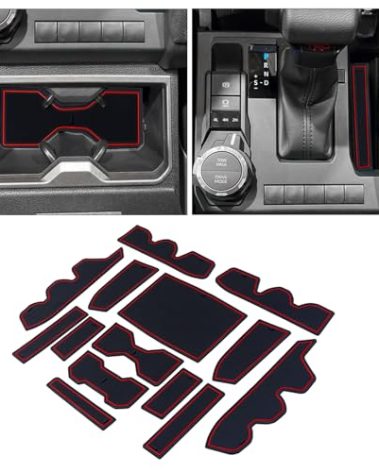 Premium Custom Liner Mat Compatible with 2024 2025 Toyota Tacoma(4th Gen) Double Cab Accessories Center Console, Door Pocket and Cup Holder 14Pcs（Red，Patented Design）