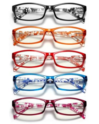 kunchu 5 Pack Reading Glasses for Women - Blue Light Blocking Spring Hinge Computer Readers Anti Glare UV Eyeglasses (MIX1, 2.0)