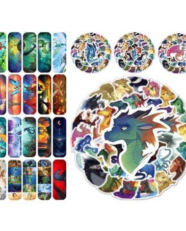 130 pcs Wings of Fire Bookmarks and Stickers - from Wings of Fire Book 1-15 Author Tui Sutherland Wings of Fire Merchandise as Party Favor, Student Rewards (WOF_Bookmarks_with_Stickers)