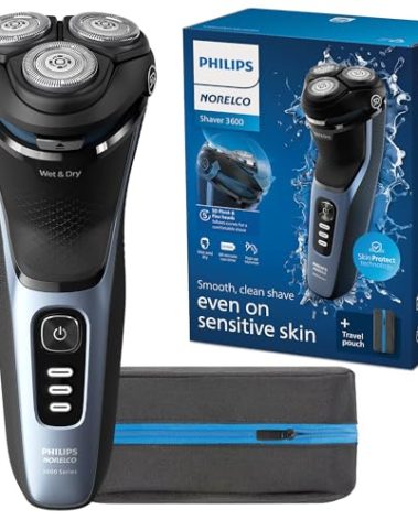 Philips Norelco Shaver 3600 Series, Wet and Dry Electric Shaver, P-Cap, Travel Pouch, Storm Blue, Model S3243/91