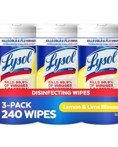 Lysol Disinfectant Wipes, Multi-Surface Antibacterial Cleaning Wipes, For Disinfecting and Cleaning, Lemon and Lime Blossom, 80 Count (Pack of 3)