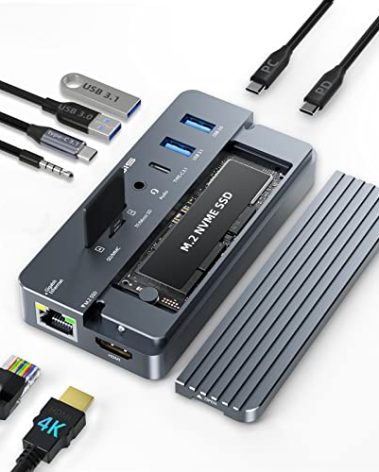USB C Laptop Docking Station HDMI 4K60Hz with Nvme Enclosure, ACASIS 10-in-1 USB C Hub Multiport Adapter with HDMI, PD, Ethernet, SD/TF, 10G USB C/A Ports, Audio, Works for Mac/Dell/HP/Surface