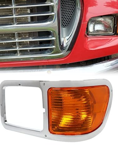 ECOTRIC Left Corner Signal Lights Compatible with 2000-2015 Ford F650 F750 w/Chrome Casing Headlight Bezel Trim Driver Side Replacement for FO2520196