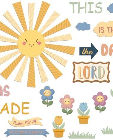 150 Pcs Religious Classroom Bulletin Board Sets Sunday School Lord Bulletin Board Inspired Christian DIY Spring Theme Flower Cutout for Teacher Sunday School VBS Bible Church Wall Decor(Boho Color)