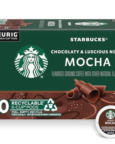 Starbucks K-Cup Coffee Pods, Mocha Flavored Coffee, Naturally Flavored, 100% Arabica, 1 box (10 pods)