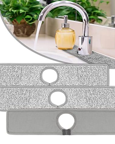 3 Pack Faucet Mat Splash Guard for Kitchen Sink, 18.5 x 4 Inch Faucet Handle Drip Catcher Tray Absorbent Mat for Kitchen, Bathroom, and RV