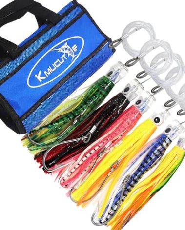 Kmucutie Set of 6 pcs 6.5 inch trolling Lure Marlin Tuna Dolphin Shark Big Game deep sea Fishing Lures Included Mesh Bag (6.5 INCH B)
