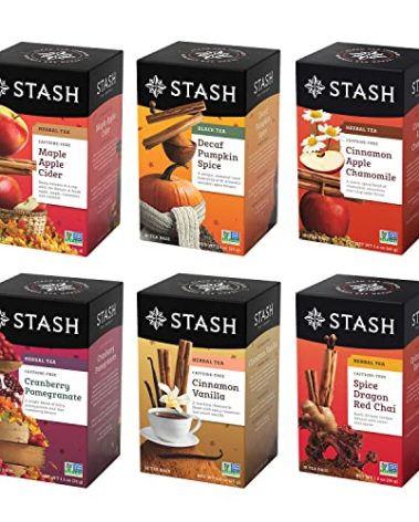 Stash Tea Fall for Autumn 6 Flavor Tea Sampler, 6 Boxes With 20 Tea Bags Each (120 Tea Bags Total)