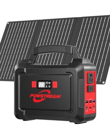 POWSTREAM Solar Powered Generator 167Wh Portable Power Station with Solar Panel 30W Included, 100W Power Bank with AC Outlet QC3.0 for Camping Boat Trip Hunting Outdoor Adventures Emergency Backup