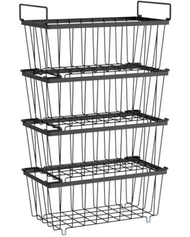 iSPECLE Freezer Organizer Bins - 4 Pack Small Stackable Deep, Bins for 7 Cu.Ft, Easy Get Bottom Foods without Digging, Chest Freezer Organizer Prevent Frozen Food Waste, Black