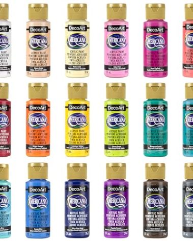 DecoArt Americana Acrylics Paint, Set of 18 Popular Colors, 2 fl oz Bottle (Pack of 18)