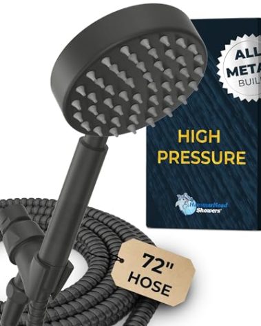 HammerHead Showers® Solid Metal Handheld Shower Head with Hose and Brass Holder - MATTE BLACK - 2.5 GPM High Pressure Shower Heads with Adjustable Shower Wand Bracket - 6ft Flexible Extension
