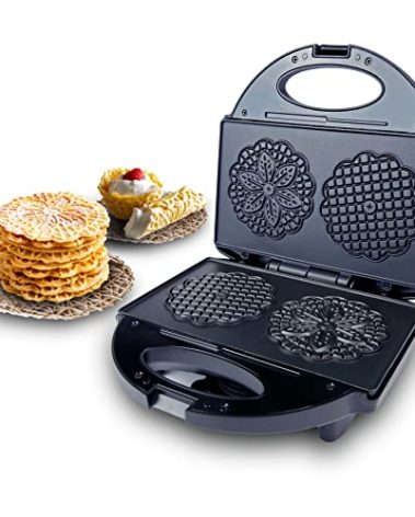 FineMade Pizzelle Maker with Non-Stick Coating, Electric Pizzelle Cookie Baker Press with Snowflake Pattern, Make Two 4 Inch Traditional Italian Waffle Cookies at Once, Recipe Included