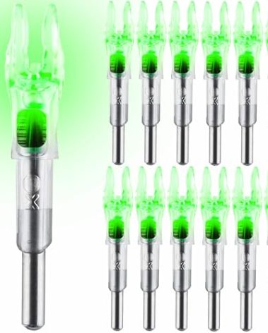 KEAUP 12 Pack X Lighted Nocks Universal Fit for Arrows with ID .204/.233/.244/.246 Light Up Nocks with ON/Off Switch for Archery Hunting