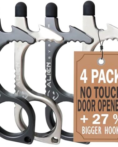 No Touch Door Opener tool 4 Pack - Premium keychain multitool - Hygienic Touch free Keychain tool - Touchscreen stylus, Button pusher, Bottle opener - Great for Employee appreciation gifts