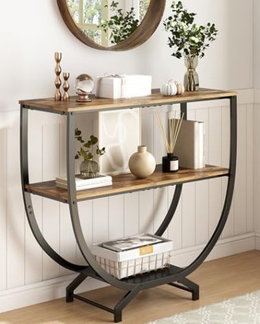 GILLAS 3 Tier Console Tables, 30" Height Entryway Table, Sofa Table Behind Couch Table, Industrial Entryway Furniture Entry Way Table with Storage for Living Room, Hallway, Entrance, Rustic Brown