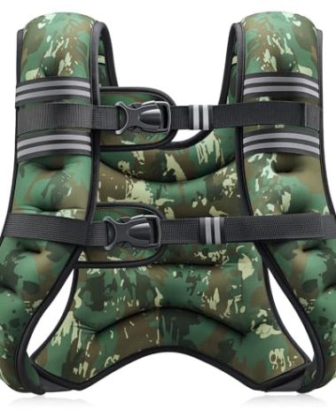 ZELUS Weighted Vest, 6lb/8lb/12lb/16lb/20lb/25lb/30lb Weight Vest for Men Women with Storage Pocket Reflective Strips for Workout Strength Training Running Muscle Building, Green Camo (16 lb)