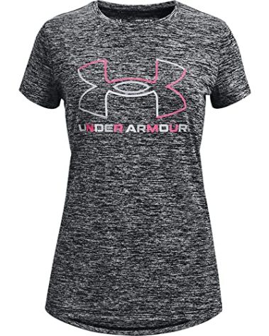 Under Armour Girls Tech Big Logo Twist Short Sleeve T-Shirt, Black (001)/Cerise, Youth X-Large